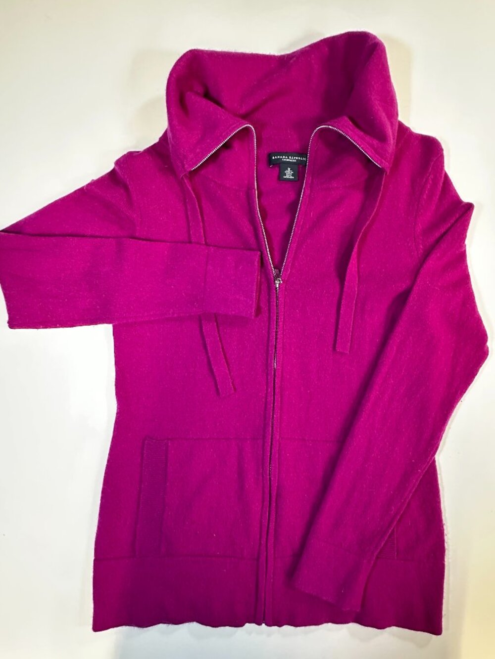 Banana Republic Fuchsia Cashmere Long Sleeve Knitted Full-Zip Sweater Women Sz M